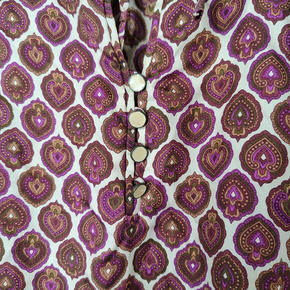 J.Crew‎ 100% Silk Sleeveless Ruffle Blouse Size 0 Geometric Paisley Print - Picture 3 of 11